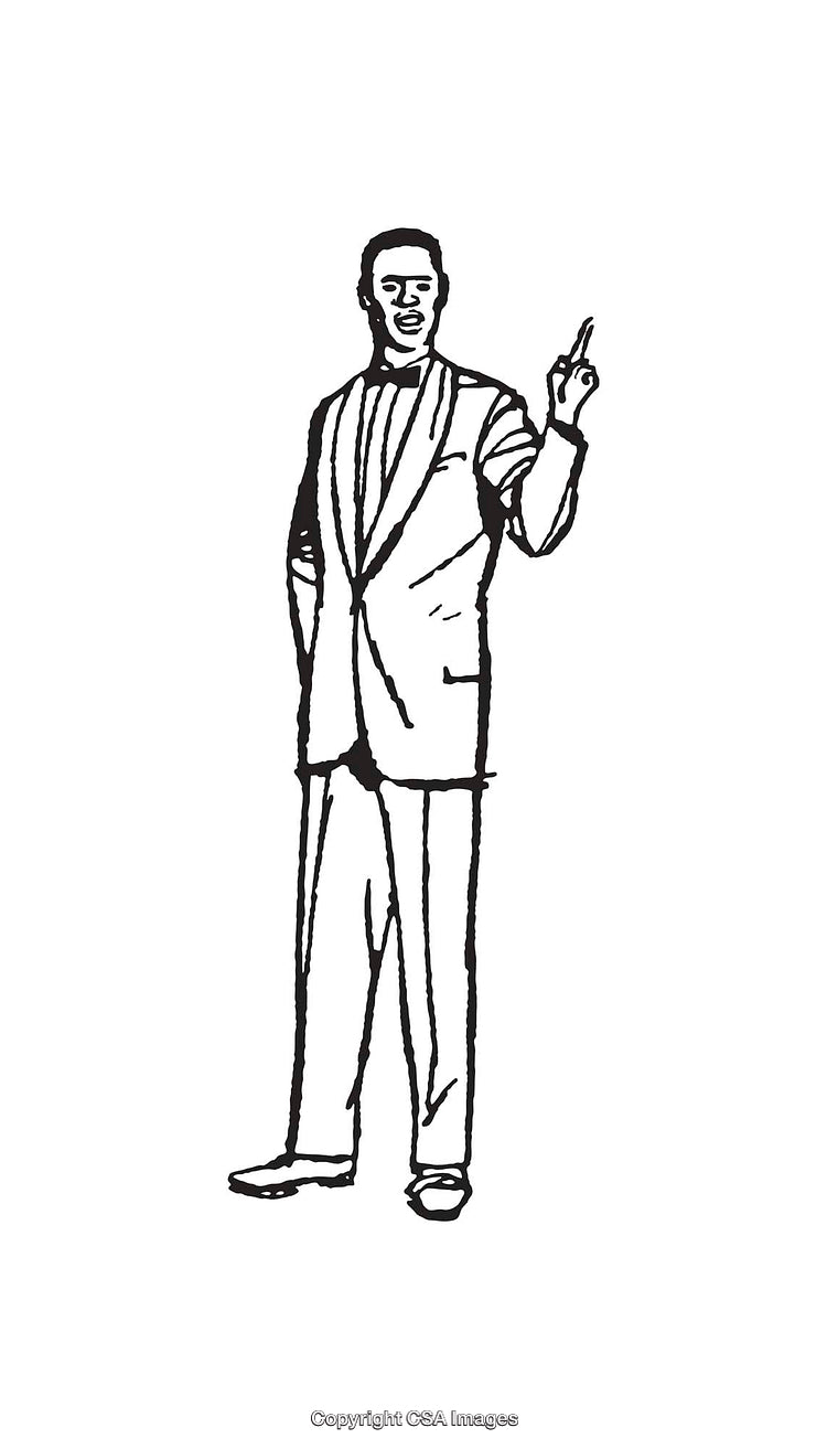Black and White Line Art Illustration of a Businessman in a Suit