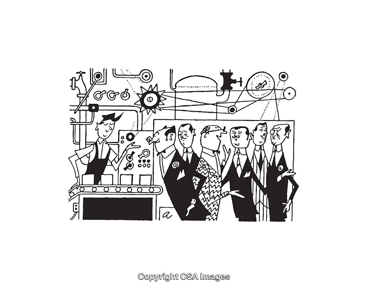 Black and White Business Meeting Cartoon Illustration of Professionals Discussing
