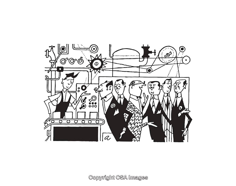 Black and White Business Meeting Cartoon Illustration of Professionals Discussing