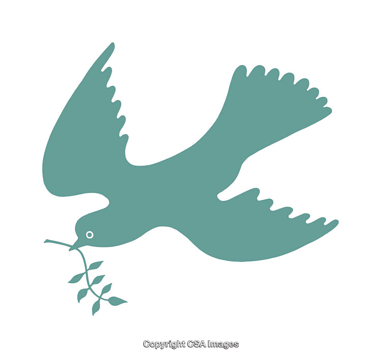 Simple Minimalist Dove Icon Holding Olive Branch in Peaceful Design