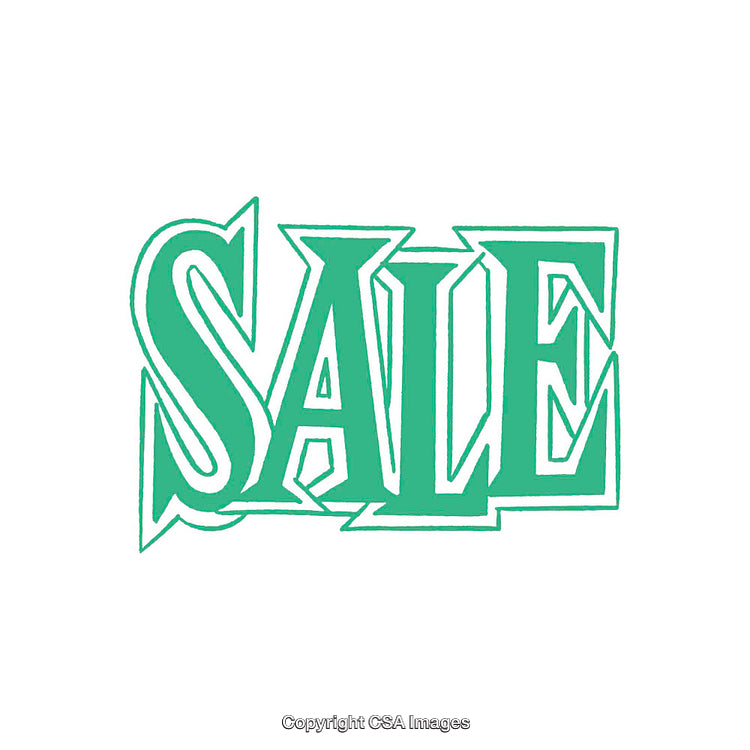 Green Stenciled Typography Depicting the Word Sale on White Background