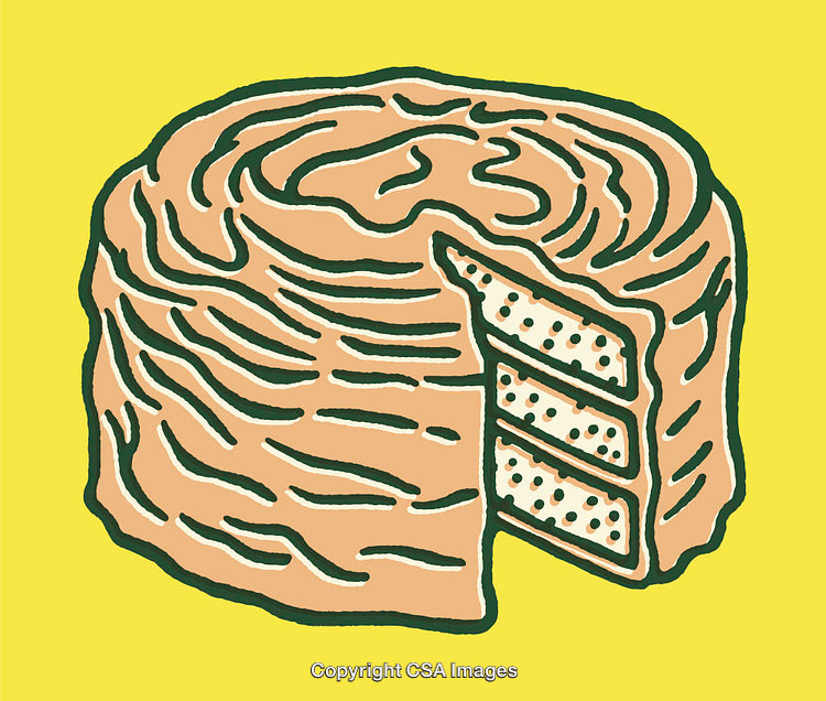 Hand-Drawn Layered Cake Illustration With a Vibrant Yellow Background