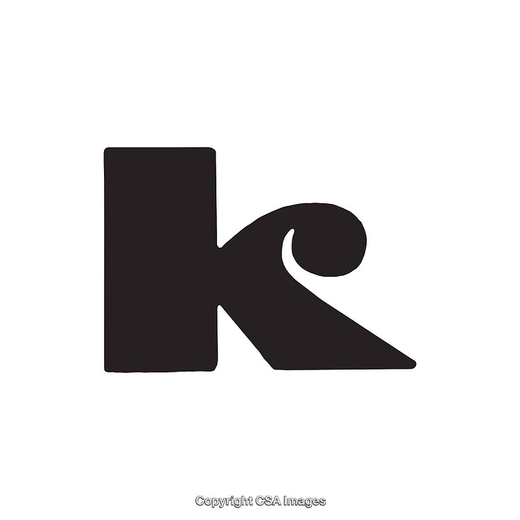 Stylized Black Letter K with Elegant Design Elements on White