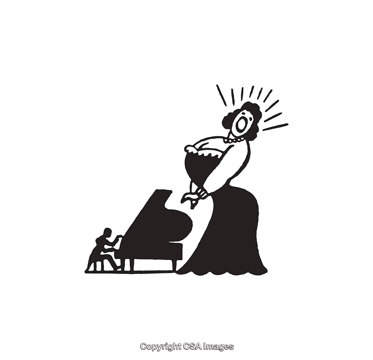 Black And White Illustration of Opera Singer with Pianist Performance