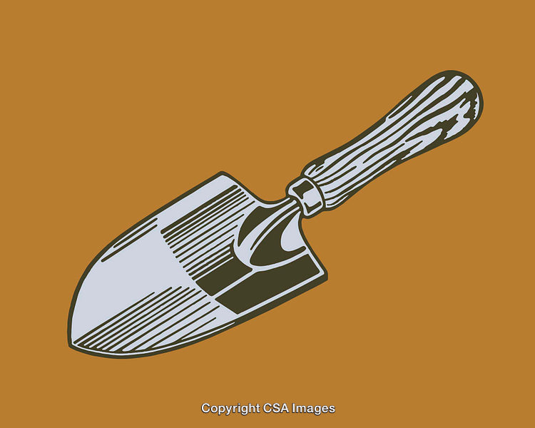 Vintage Line Art Illustration of a Garden Trowel on Solid Background