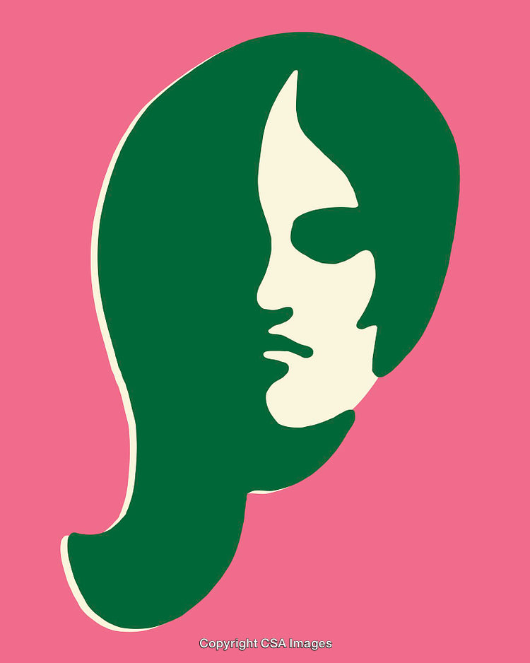 Abstract Silhouette Line Art in Pink and Green Tones