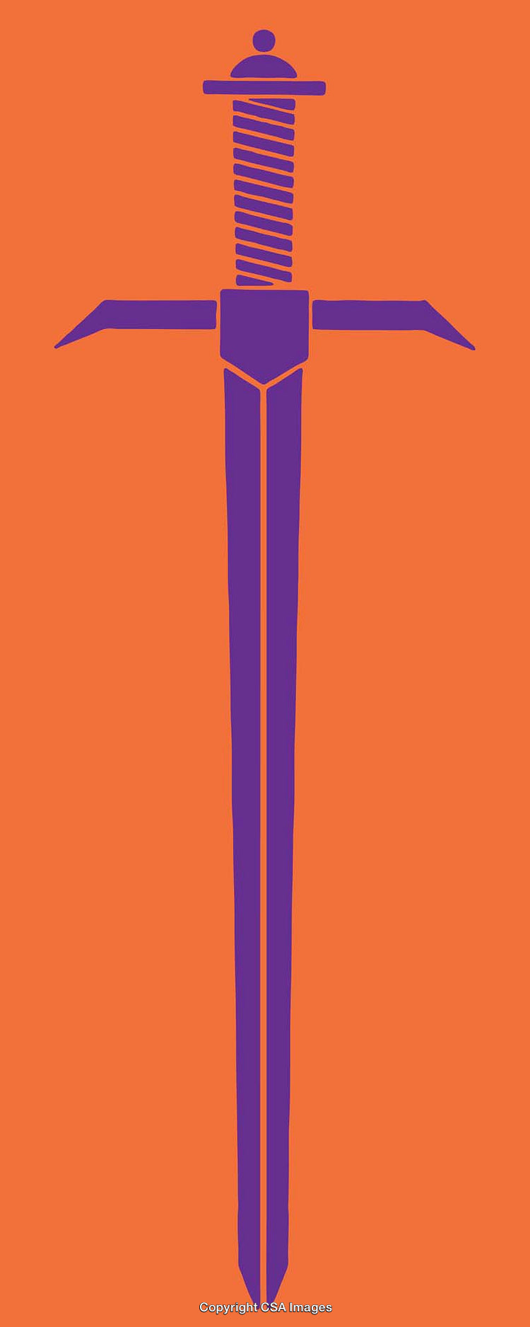 Illustration of a Purple Sword on an Orange Background in Minimalist Style