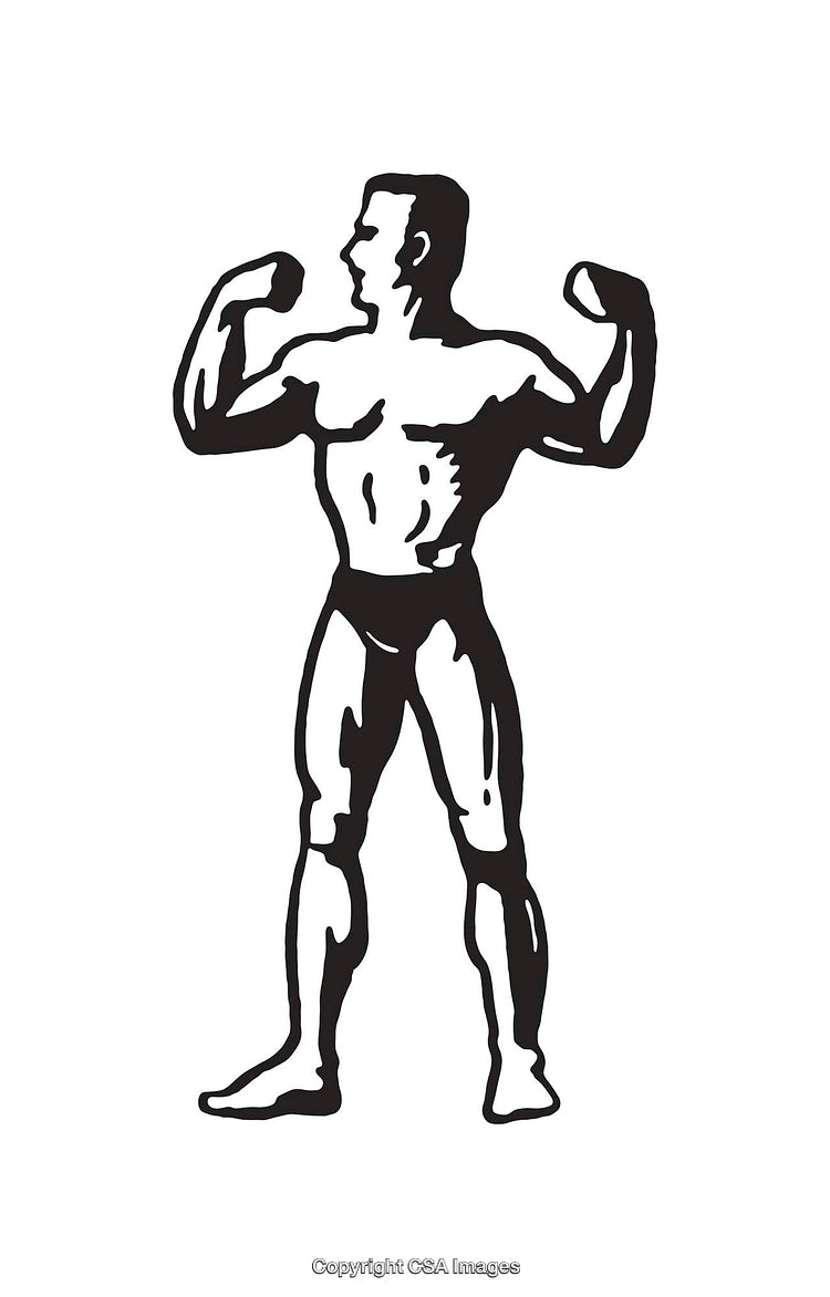Black and White Line Art of a Bodybuilder Flexing