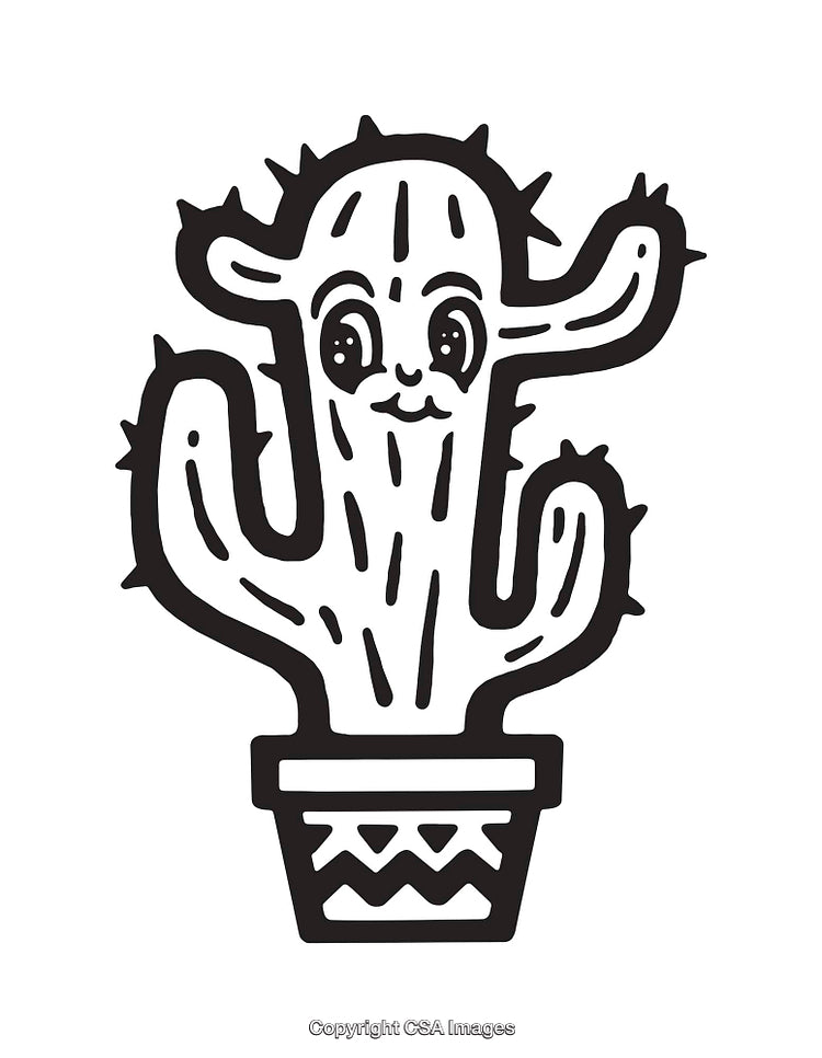 Cute Black and White Cactus Line Art Illustration in Minimalist Style