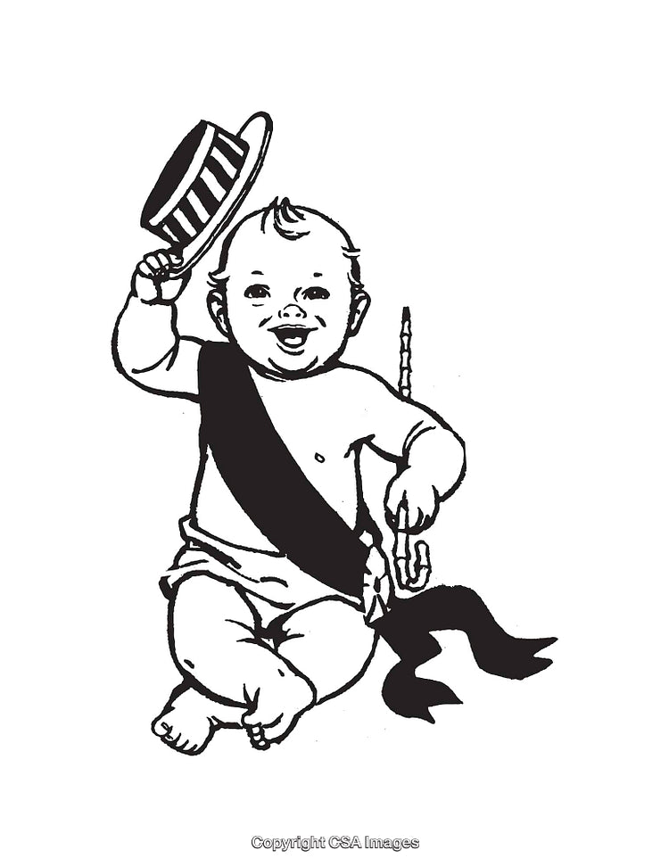 Illustration of a Happy Baby Holding Hat and Celebrating