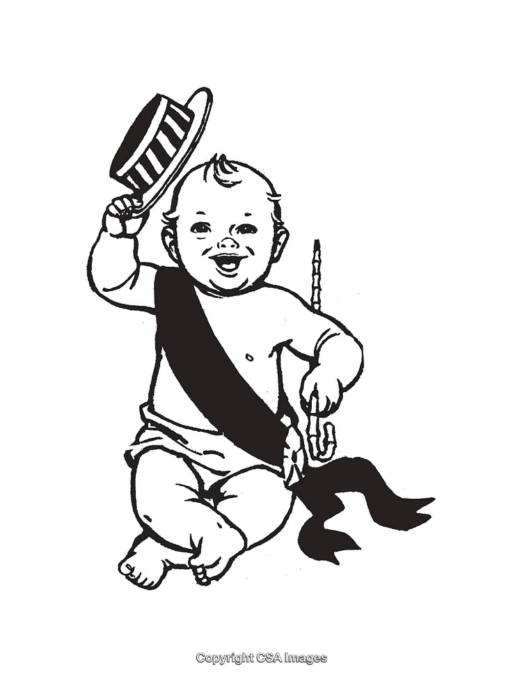 Illustration of a Happy Baby Holding Hat and Celebrating