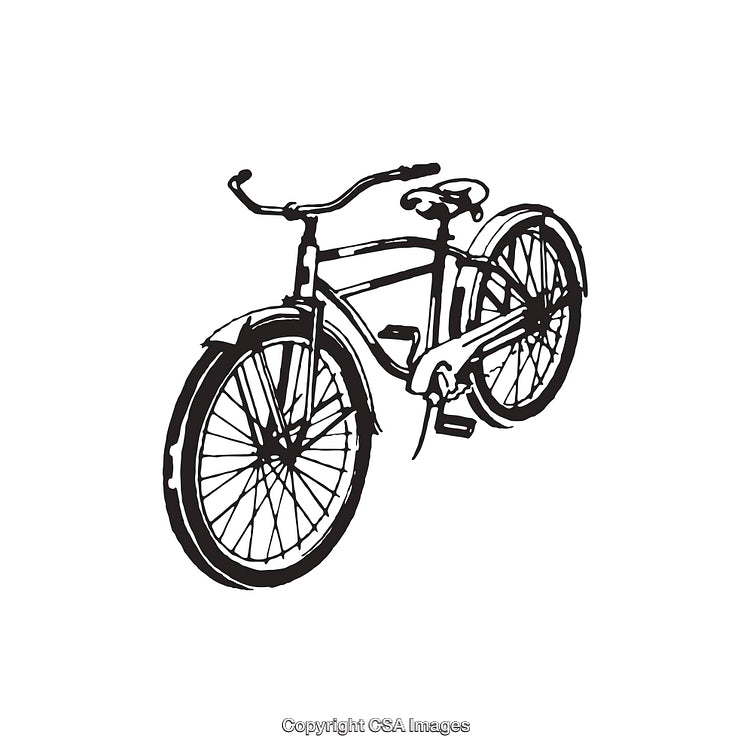 Black and White Vintage Bicycle Illustration in Line Art Style