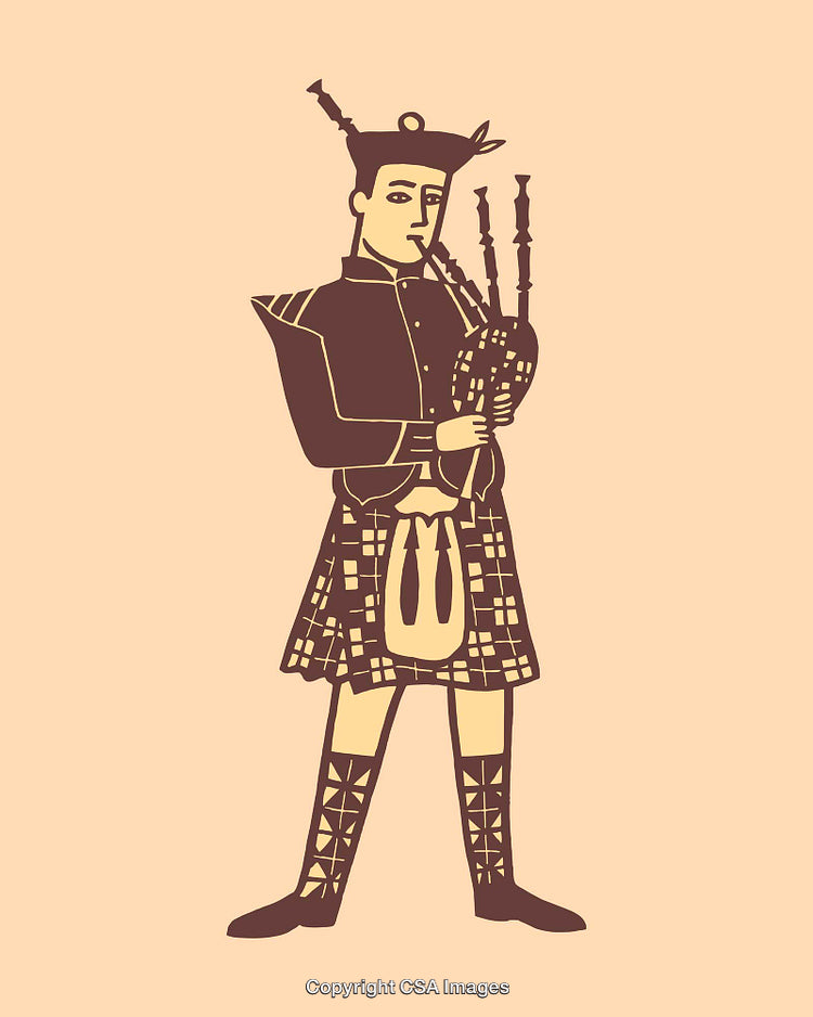 Scottish Bagpiper in Traditional Attire Playing Classic Bagpipes