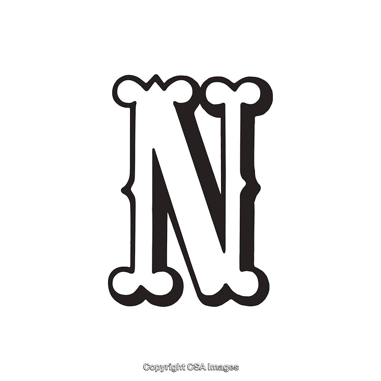 Elegant Decorative Letter N With Ornamental Design in Black and White