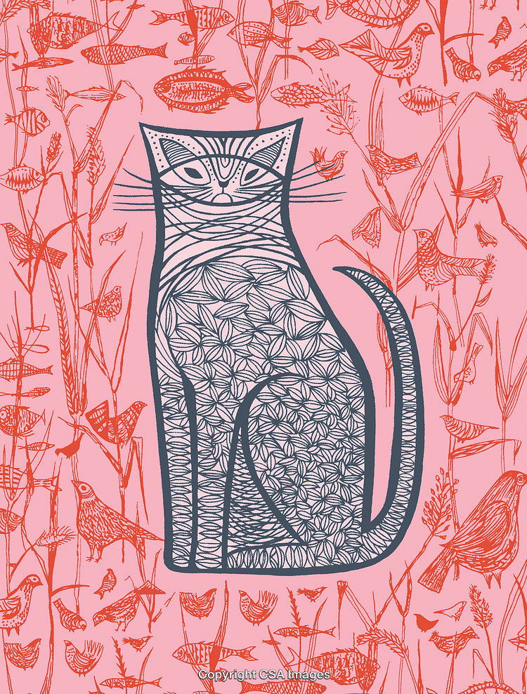 Abstract Art Of A Patterned Cat Surrounded By Nature And Wildlife
