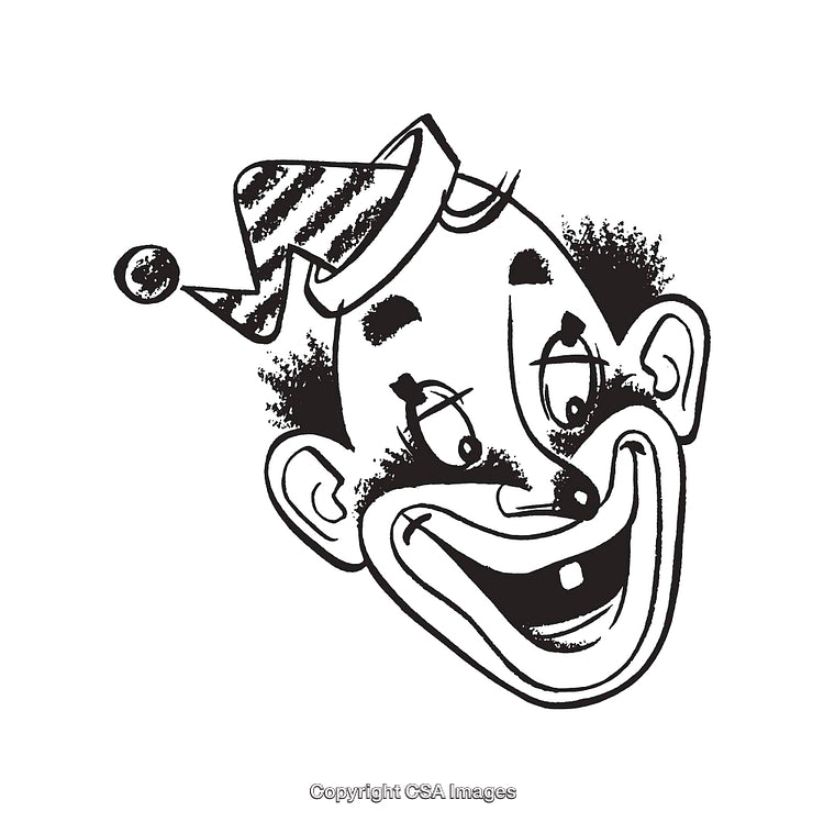 Illustration of a Cheerful Clown Face in Black and White Style