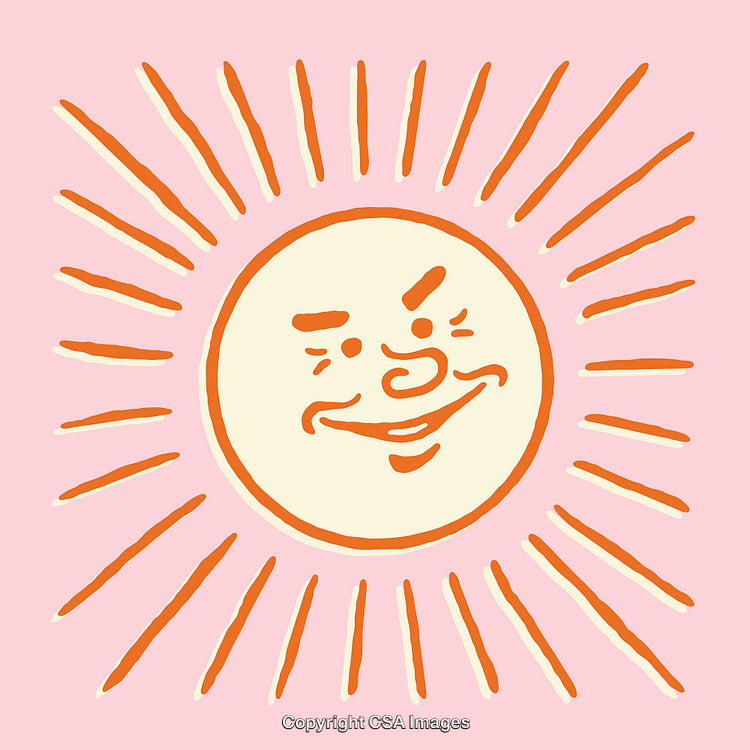 Cheerful Sun Illustration with Radiating Lines on a Pink Background