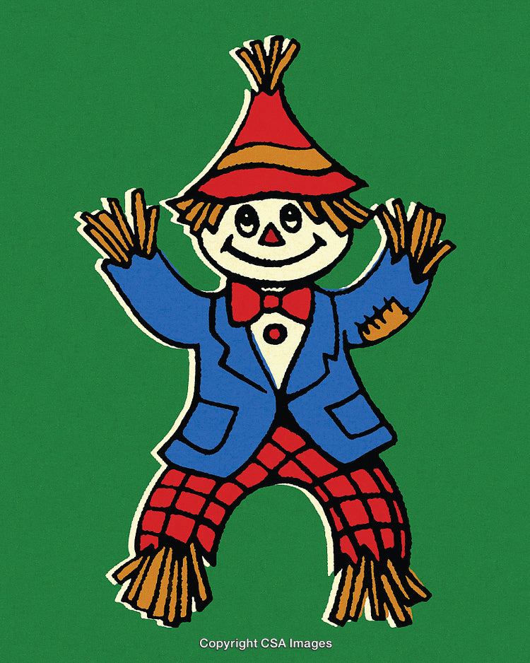 Cheerful Scarecrow Illustration with Cartoon Style on Vibrant Green Background