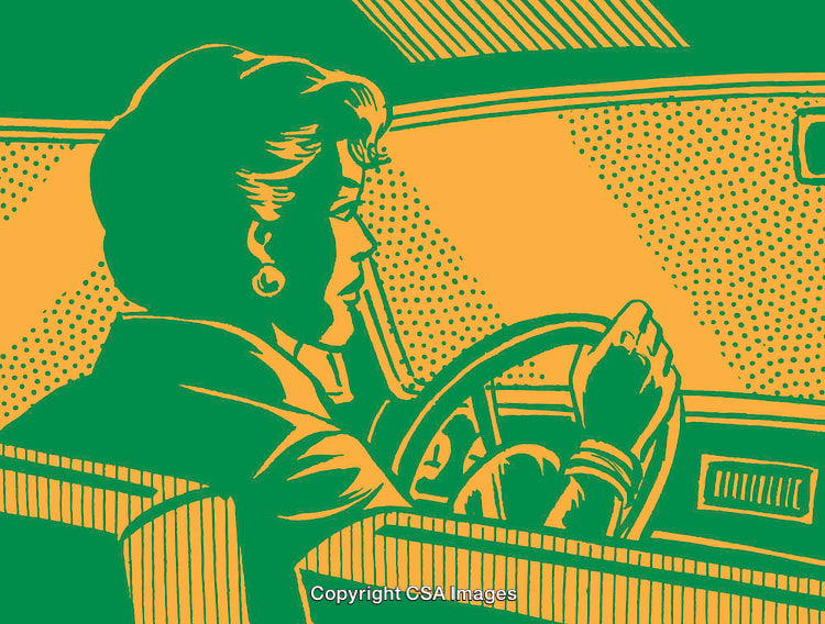 Retro Styled Woman Driving a Car in Pop Art Illustration