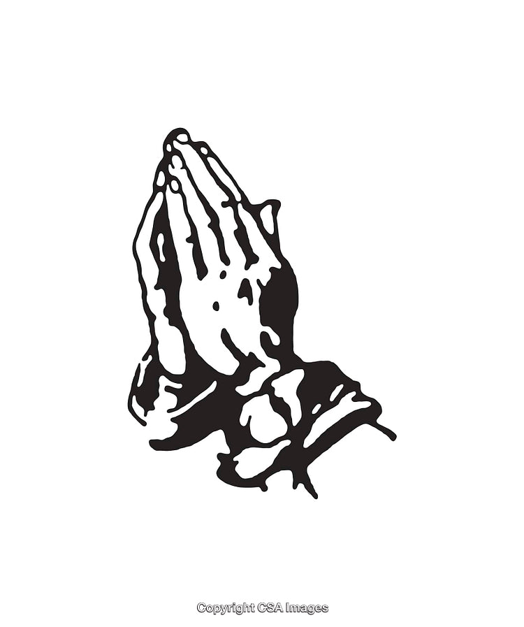 Black and White Line Art of Praying Hands in Reverent Pose