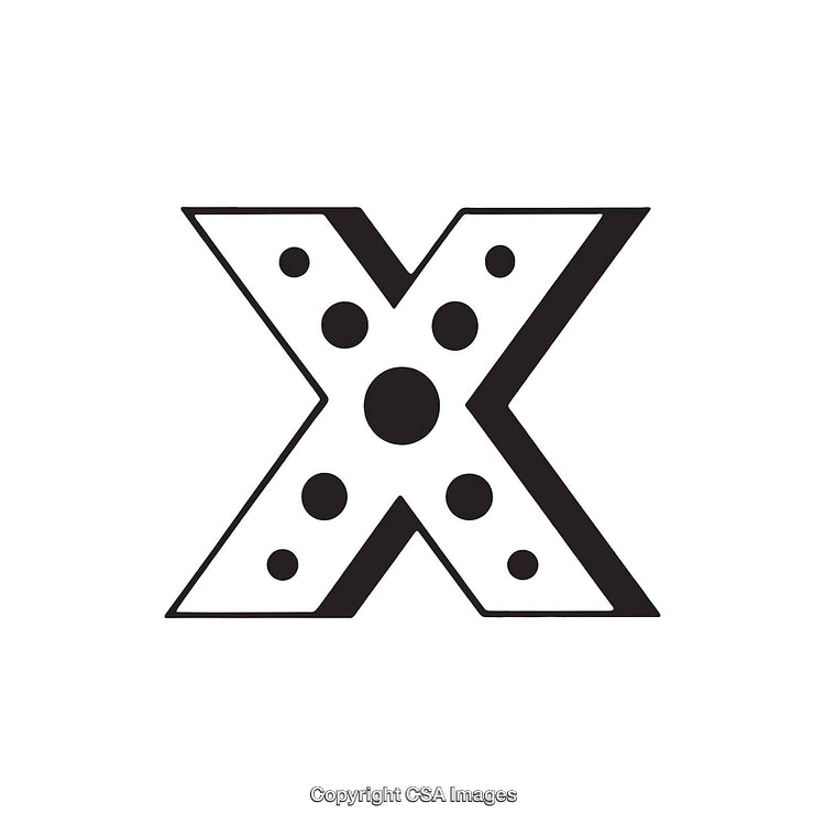 Bold Black and White Letter X with Polka Dot Design