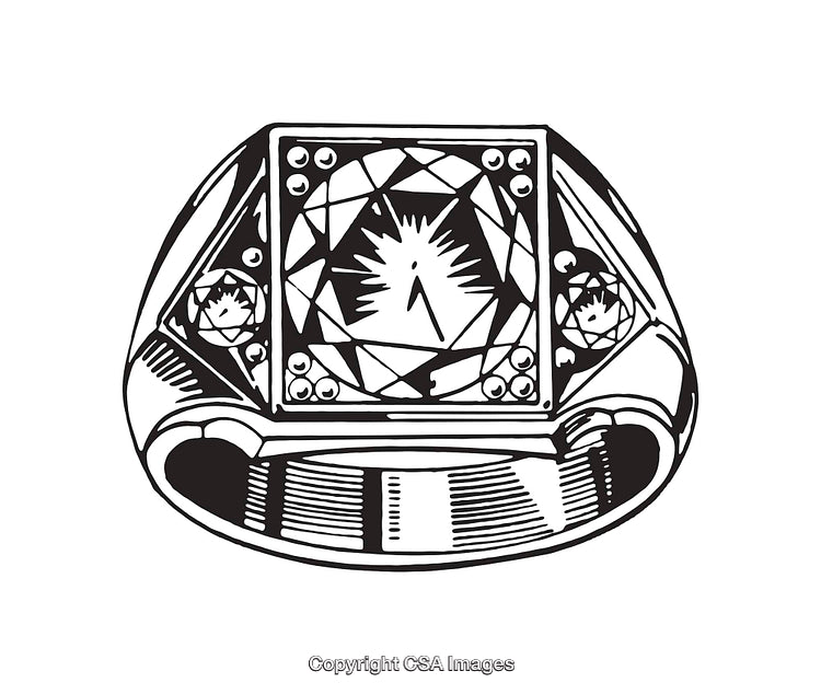 Black and White Line Art Illustration of an Elegant Gemstone Ring