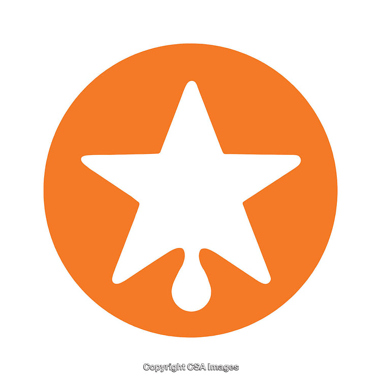 Orange Circle Icon with White Star and Droplet Design