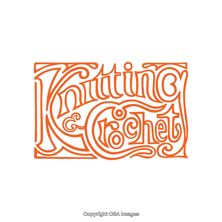Creative Typography Design Featuring Knitting and Crochet in a Vibrant Orange Style