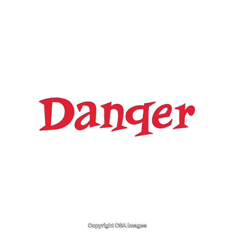 Red Stylized Danger Sign with Bold Typography Isolated on White Background