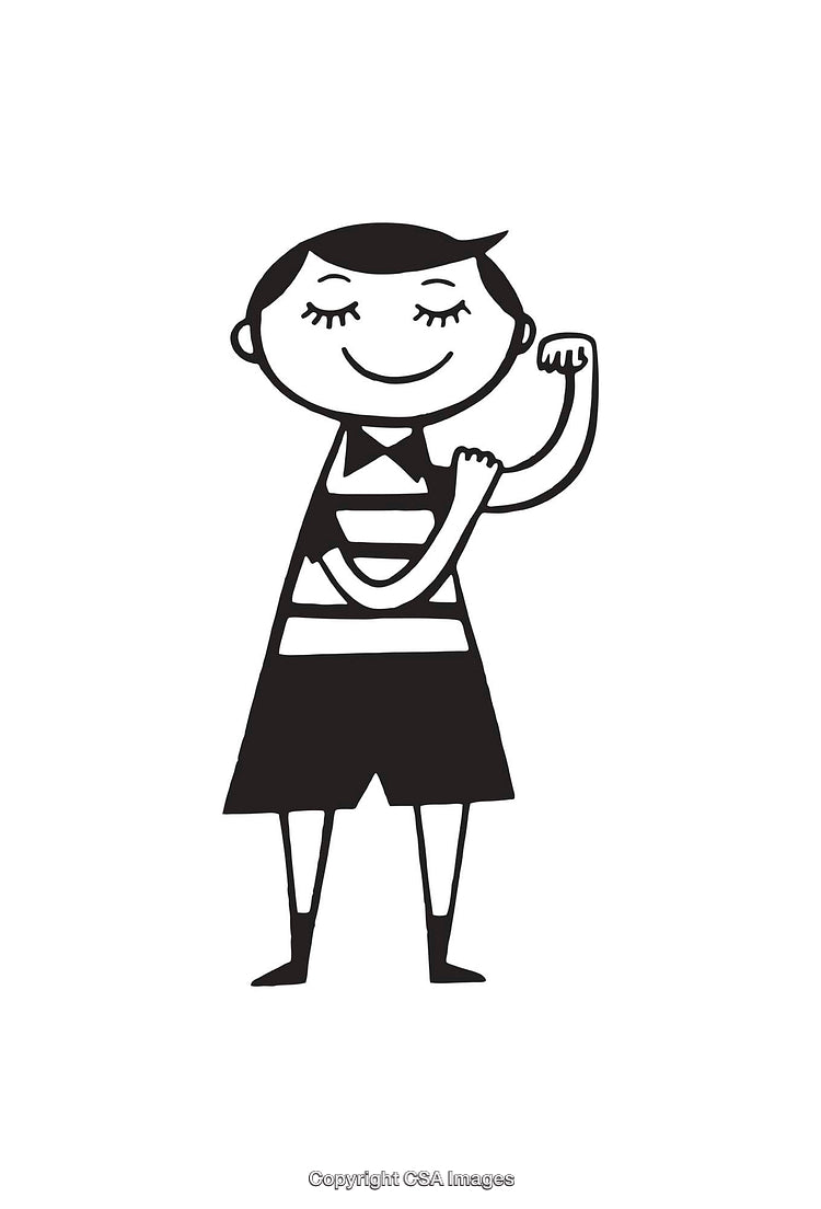 Black and White Illustration of a Smiling Confident Character in a Strong Pose