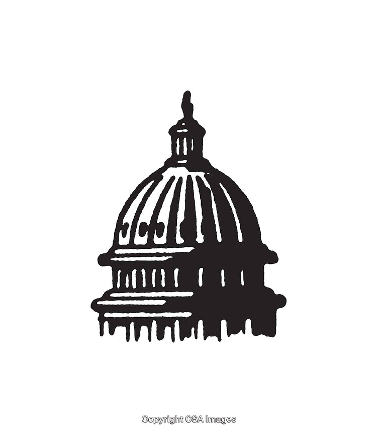 Black and White Line Art of a Capitol Dome Illustration