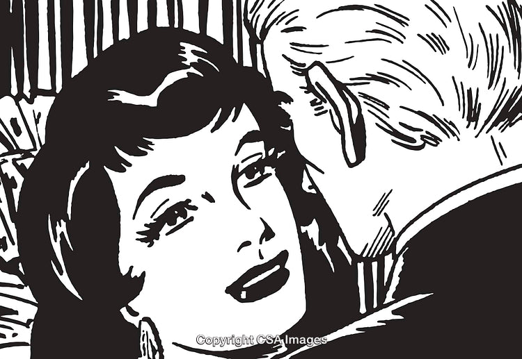 Black and White Retro Illustration of a Romantic Couple Sharing a Moment