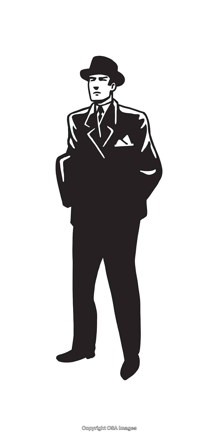 Silhouette Illustration of a Formal Gentlemen in Classic Suit and Hat