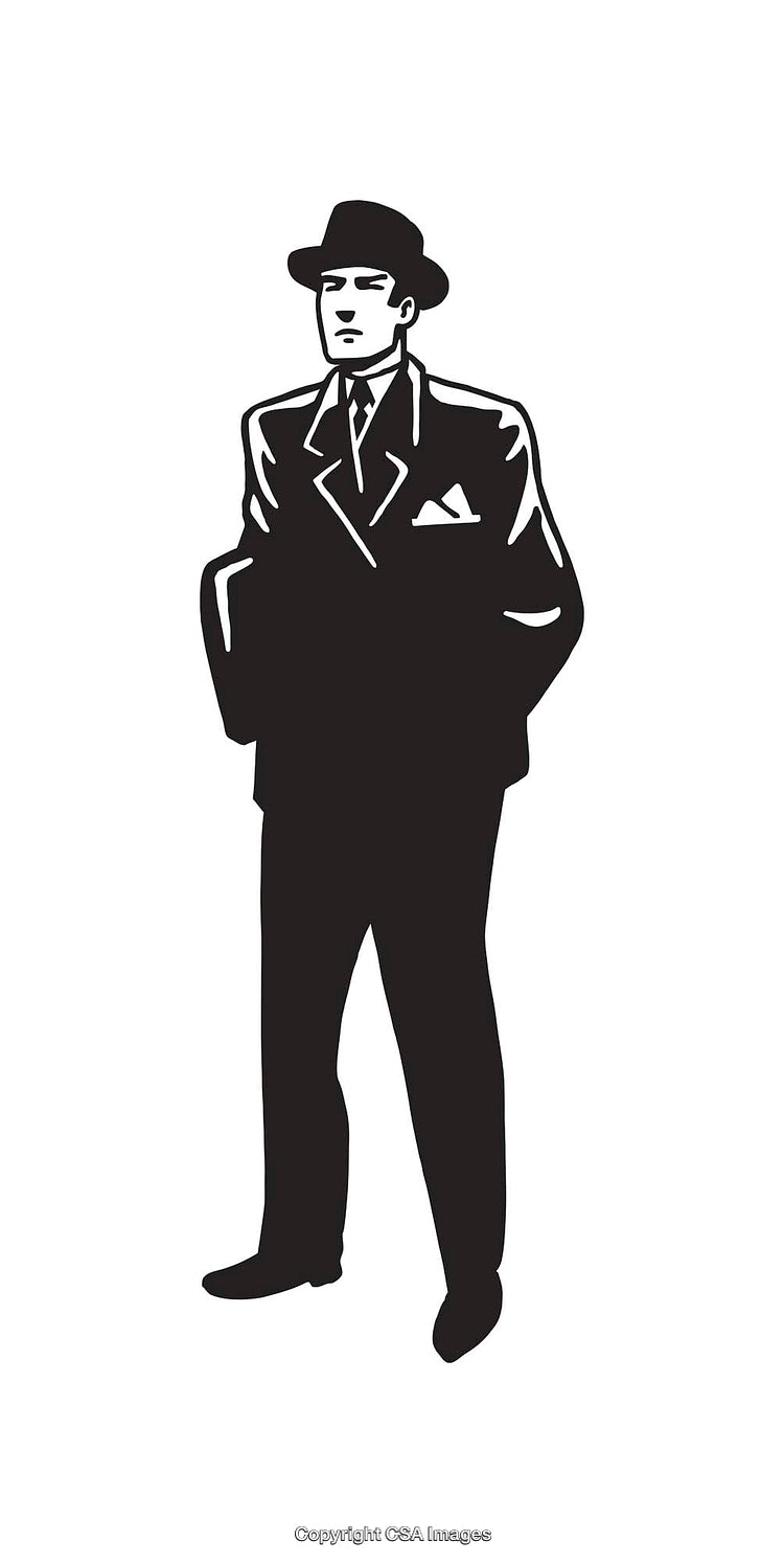 Silhouette Illustration of a Formal Gentlemen in Classic Suit and Hat