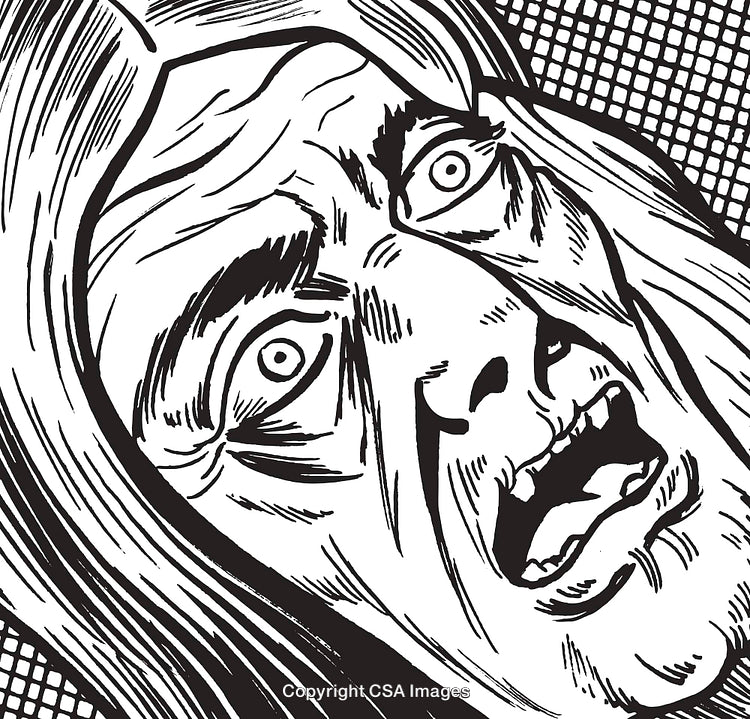 Expressive Monochrome Illustration of a Person Displaying Fear and Shock