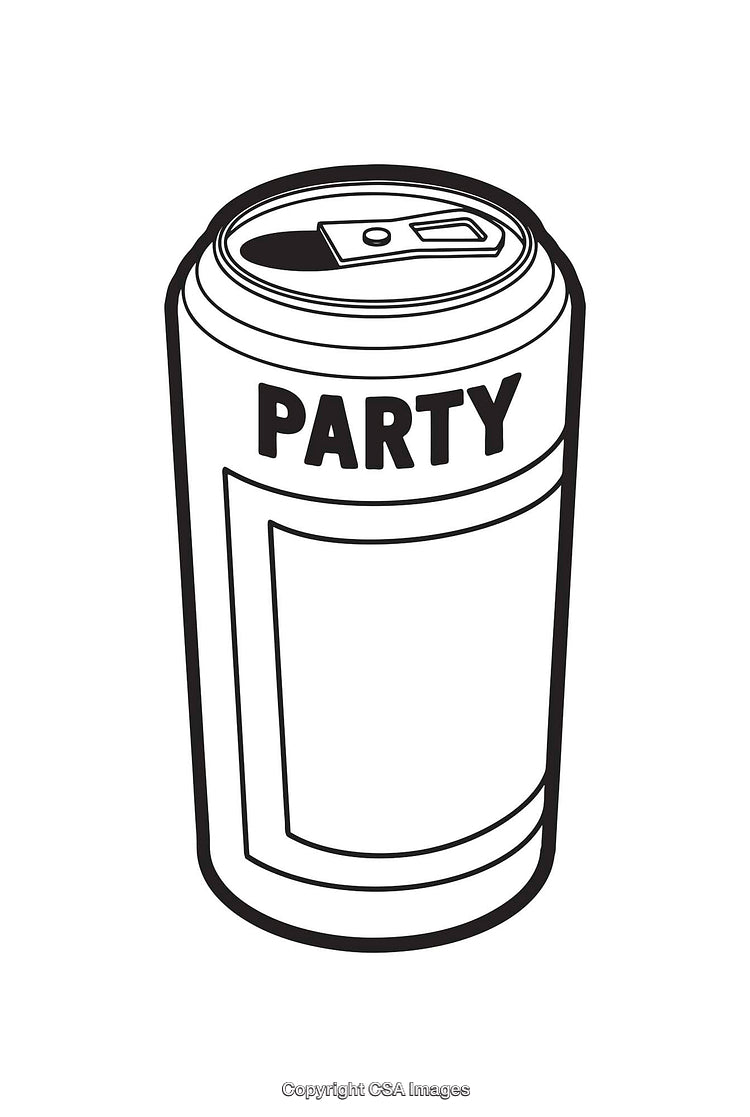 Black And White Line Art of Beverage Can with Party Label