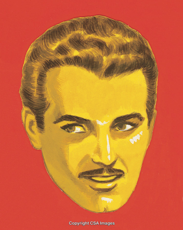Yellow Male Portrait with Vibrant Red Background and Expressive Facial Features