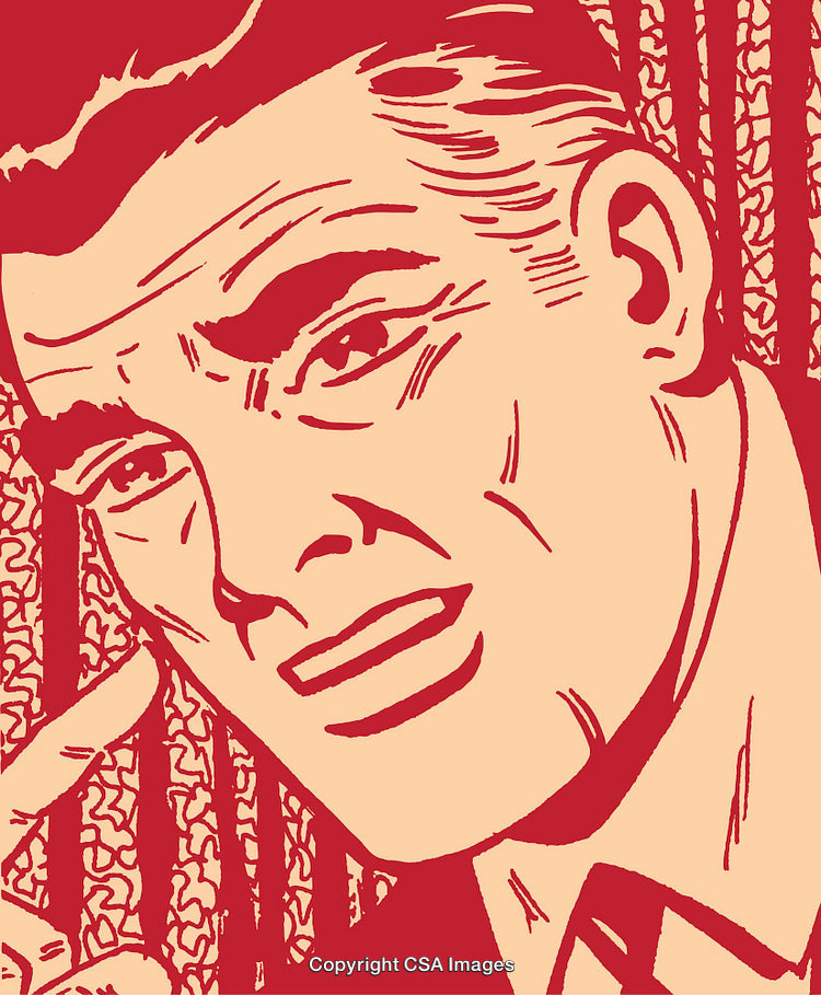 Thoughtful Retro Illustration of a Man in Pop Art Style