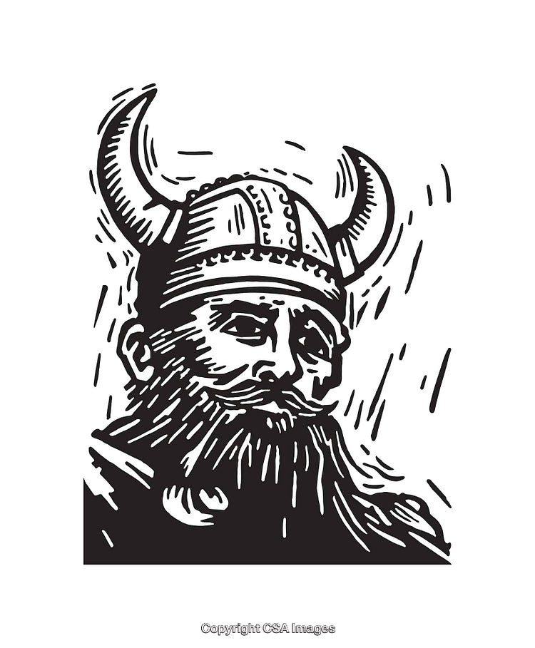 Black And White Line Art Illustration of a Nordic Warrior Portrait