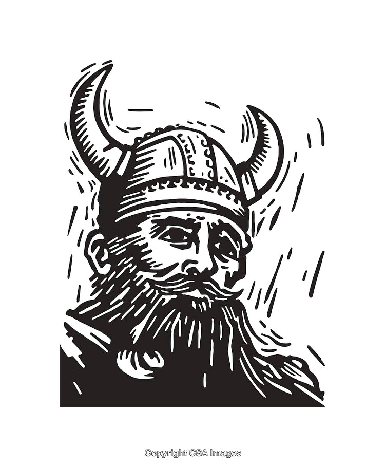 Black And White Line Art Illustration of a Nordic Warrior Portrait