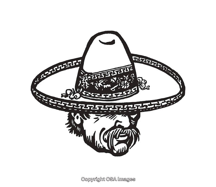 Illustration of a Sombrero Adorned with Traditional Patterns and a Mustachioed Face
