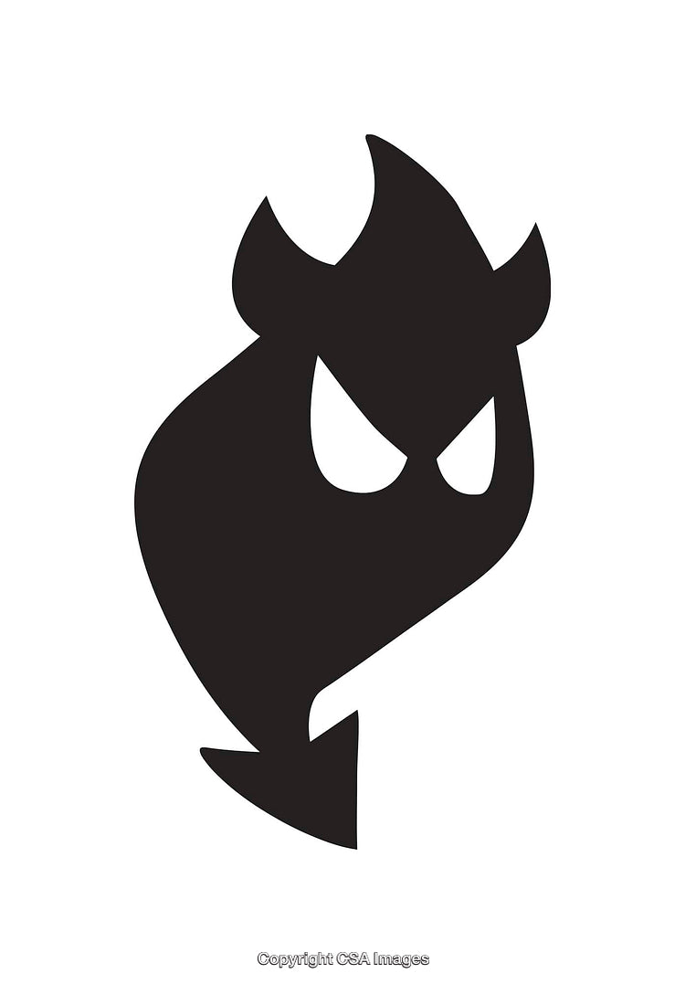 Black and White Silhouette of a Devil Icon With Sharp Features