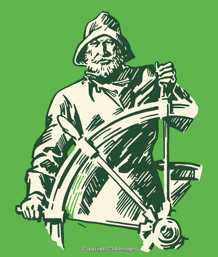 Vintage Line Art of a Sailor Holding Ship Wheel on Green Background