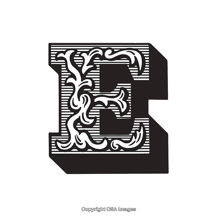 Ornate Decorative Letter E in Black and White Design