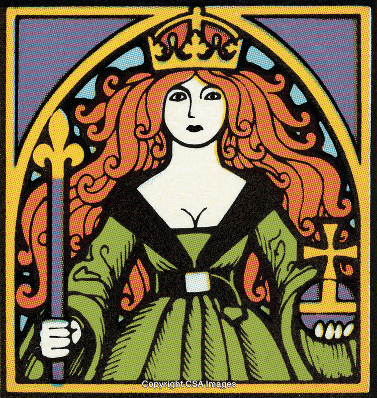 Art Nouveau Illustration of a Regal Lady With Red Hair and Crown