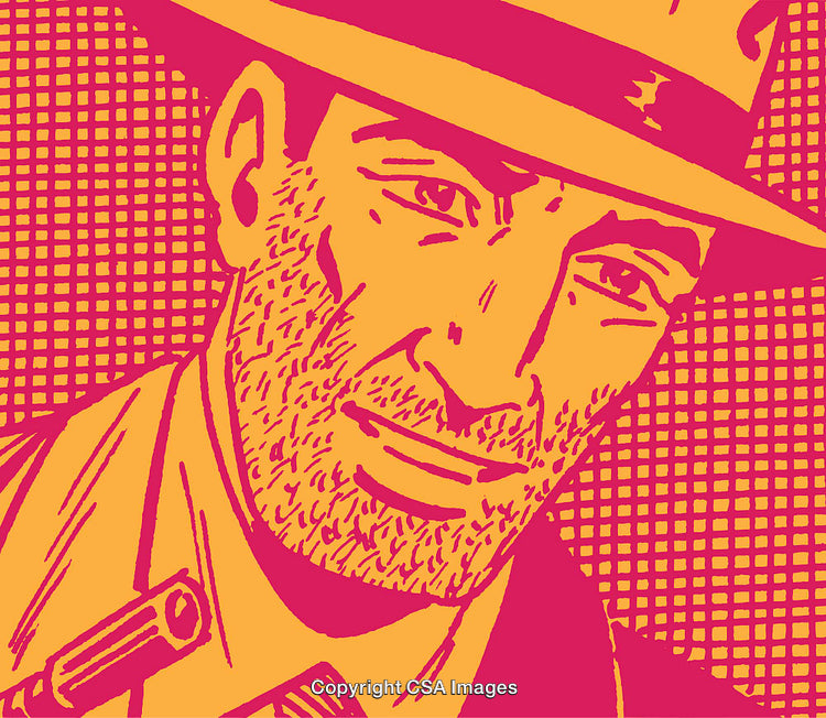 Vintage Noir Style Illustration of a Man in Vibrant Colors