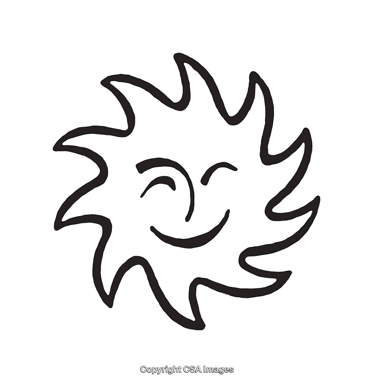 Happy Sun with Smiling Face in Black and White Line Art