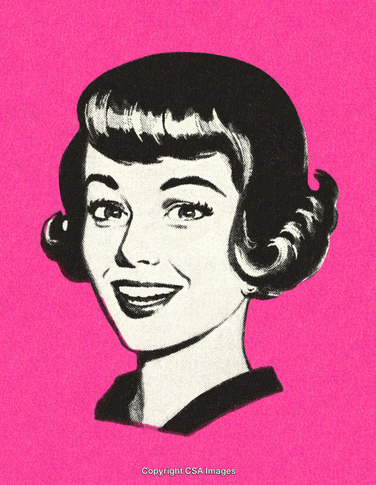 Vintage Illustration of a Smiling Woman with a Pink Background