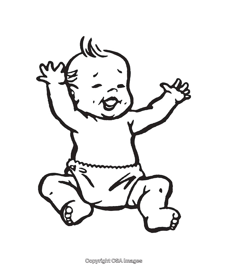 Black and White Line Art Illustration of a Happy Laughing Baby