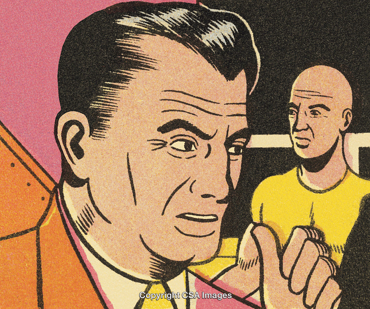 Retro Comic Style Artwork Depicting Two Characters in a Dramatic Moment